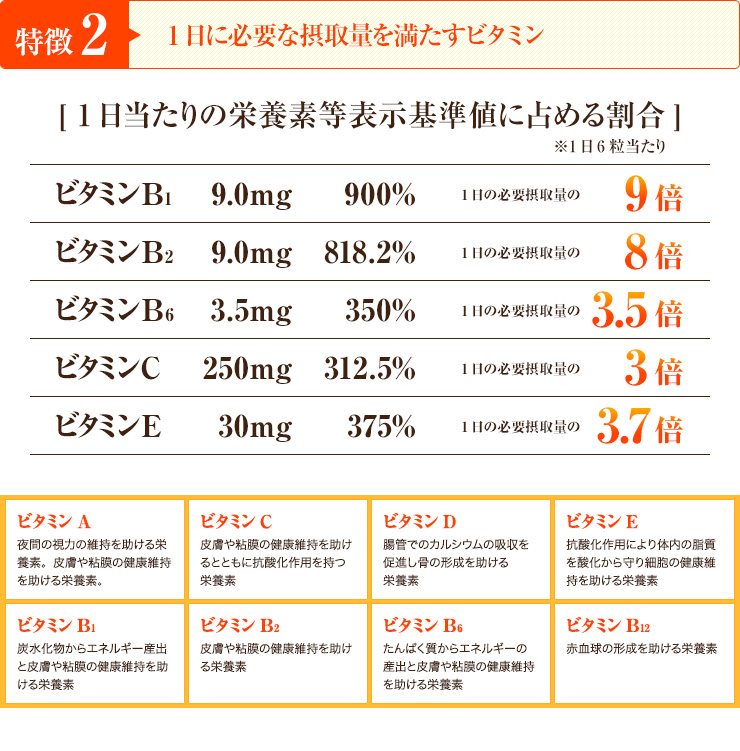 特徴2 一日に必要な摂取量を満たすビタミン